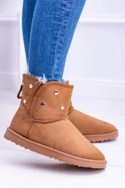 Boto Śniegowce Damskie*Damskie Ocieplane Botki Śniegowce Zamsz Camel Biggy