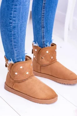 Boto Śniegowce Damskie*Damskie Ocieplane Botki Śniegowce Zamsz Camel Biggy