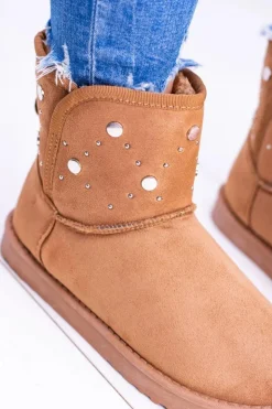 Boto Śniegowce Damskie*Damskie Ocieplane Botki Śniegowce Zamsz Camel Biggy