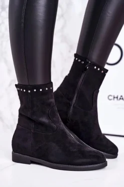 Best Boto Damskie Ocieplane Botki Na Koturnie Zamszowe Czarne Performance