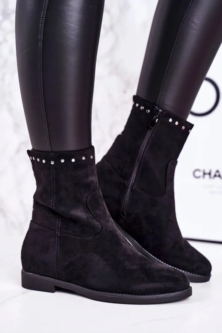 Best Boto Damskie Ocieplane Botki Na Koturnie Zamszowe Czarne Performance