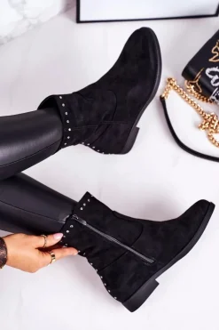 Best Boto Damskie Ocieplane Botki Na Koturnie Zamszowe Czarne Performance