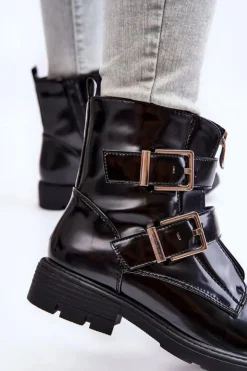 Boto Czarne Botki|Botki Zimowe Damskie*Damskie Ocieplane Botki Na Płaskim Obcasie Z Suwakiem Czarne Joshie