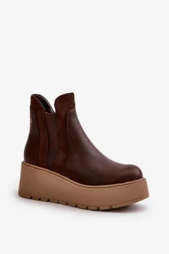 Boto Botki Na Koturnie|Brązowe I Beżowe Botki*Damskie Ocieplane Botki Na Platformie I Koturnie Brązowe Mivanira