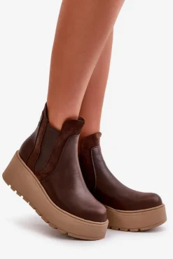 Boto Botki Na Koturnie|Brązowe I Beżowe Botki*Damskie Ocieplane Botki Na Platformie I Koturnie Brązowe Mivanira