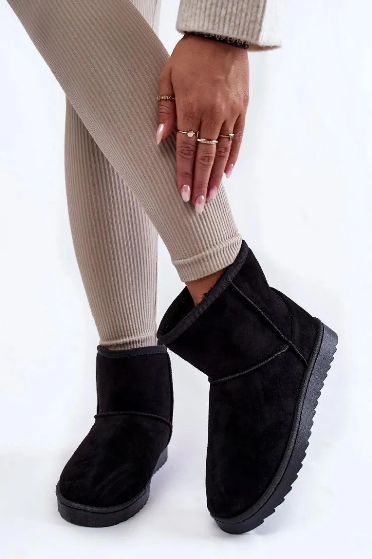 Outlet Boto Damskie Ocieplane Botki Śniegowce Czarne Virgina