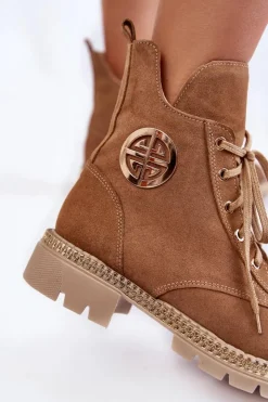 Damskie Boto Damskie Ocieplane Botki Na Suwak Camel Sinem