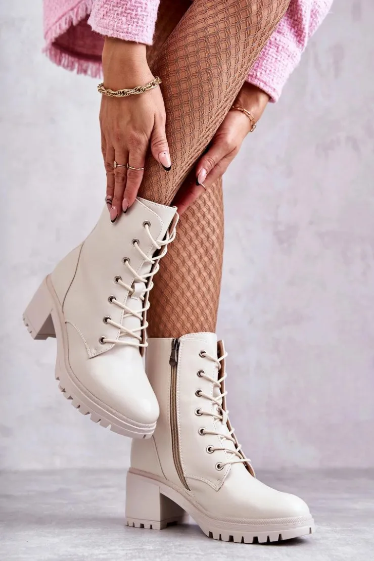 Damskie Buty damskie Vinceza Damskie Ocieplane Botki Na Obcasie Jasny Beż Grethe