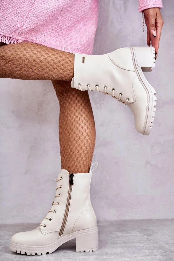 Damskie Buty damskie Vinceza Damskie Ocieplane Botki Na Obcasie Jasny Beż Grethe