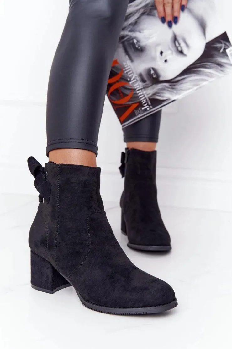 Clearance Boto Damskie Ocieplane Botki Na Słupku Czarne Kayla