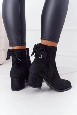 Clearance Boto Damskie Ocieplane Botki Na Słupku Czarne Kayla