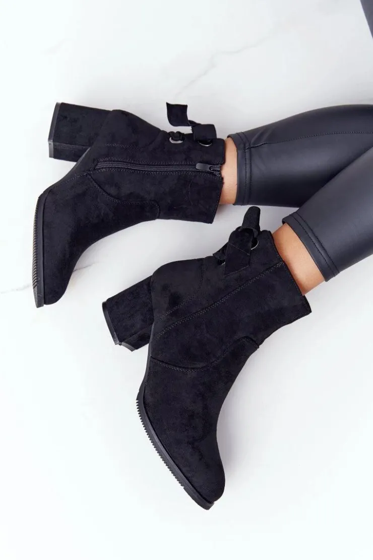 Clearance Boto Damskie Ocieplane Botki Na Słupku Czarne Kayla