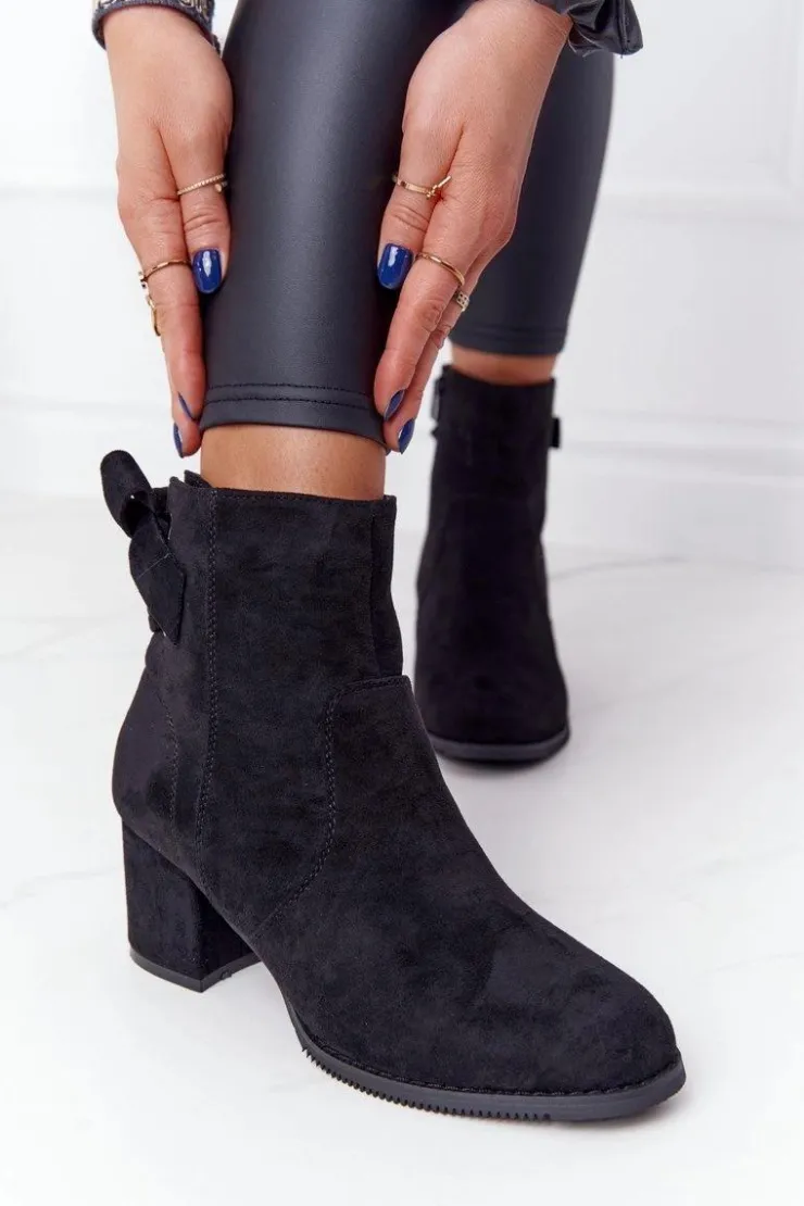 Clearance Boto Damskie Ocieplane Botki Na Słupku Czarne Kayla