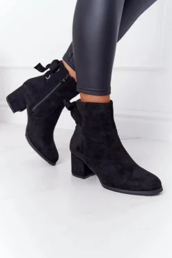 Clearance Boto Damskie Ocieplane Botki Na Słupku Czarne Kayla