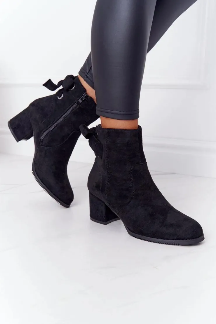 Clearance Boto Damskie Ocieplane Botki Na Słupku Czarne Kayla