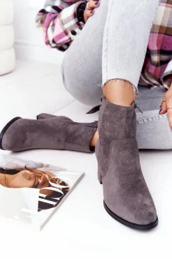 Boto Botki Na Słupku|Czarne Botki*Damskie Ocieplane Botki Na Słupku Szare Kayla