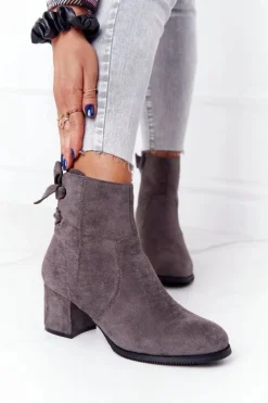 Boto Botki Na Słupku|Czarne Botki*Damskie Ocieplane Botki Na Słupku Szare Kayla
