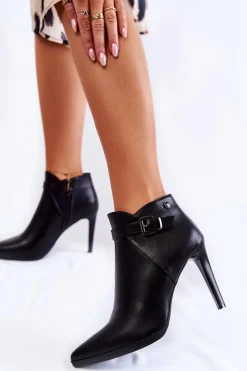 Buty Sergio Leone Czarne Botki|Botki Zimowe Damskie*Damskie Ocieplane Botki Na Szpilce Czarne Tone