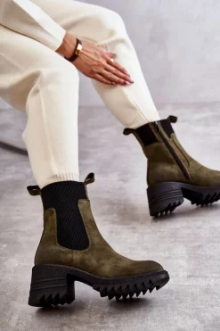 Damskie Boto Damskie Ocieplane Botki Na Obcasie Zielone Abella