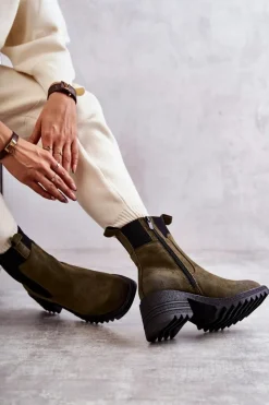 Damskie Boto Damskie Ocieplane Botki Na Obcasie Zielone Abella