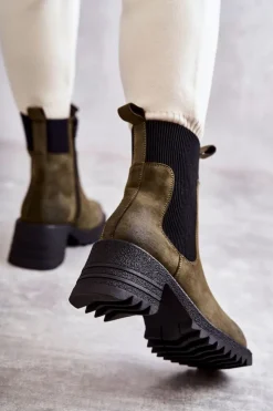 Damskie Boto Damskie Ocieplane Botki Na Obcasie Zielone Abella