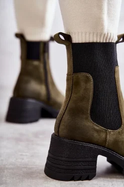 Damskie Boto Damskie Ocieplane Botki Na Obcasie Zielone Abella