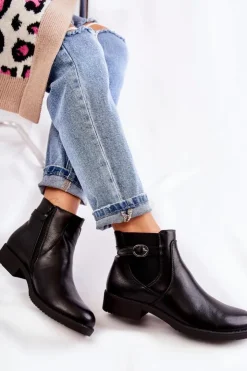 Damskie Boto Damskie Ocieplane Botki Sztyblety Czarne Janette