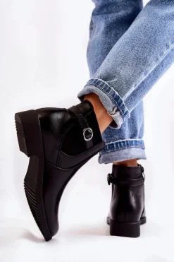 Damskie Boto Damskie Ocieplane Botki Sztyblety Czarne Janette