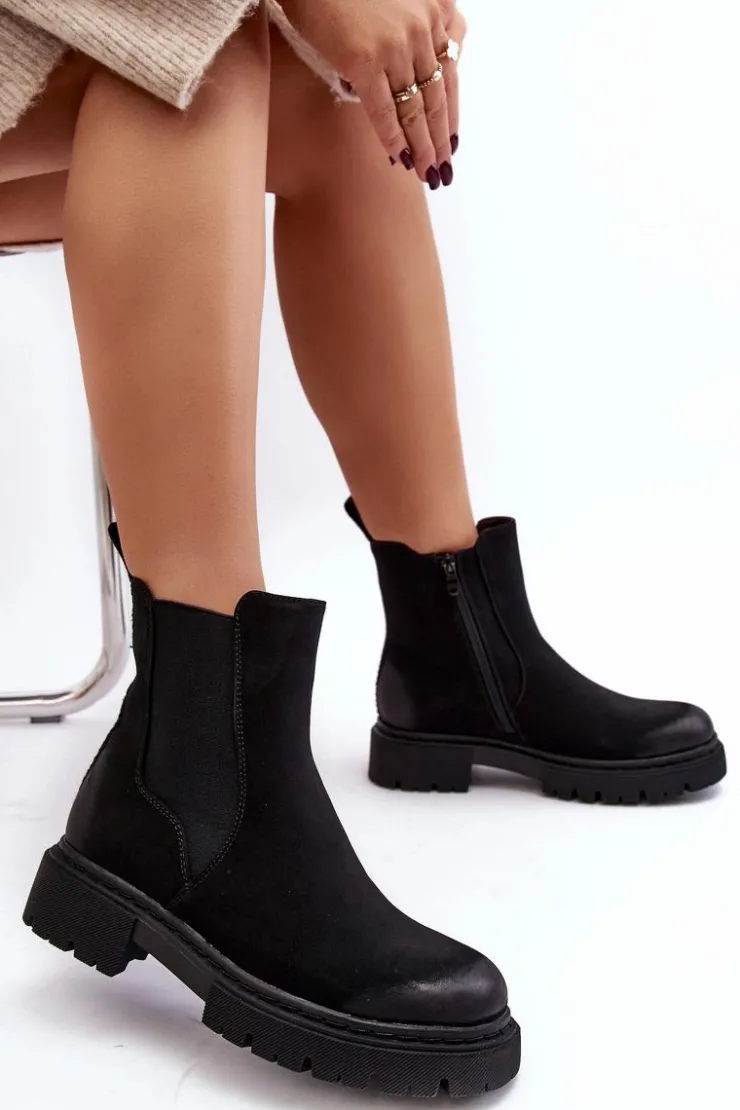 Outlet Boto Damskie Ocieplane Botki Sztyblety Na Suwak Czarne Vesta