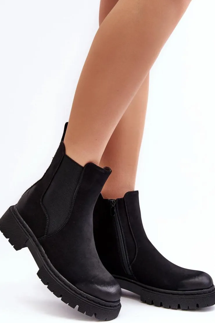 Outlet Boto Damskie Ocieplane Botki Sztyblety Na Suwak Czarne Vesta