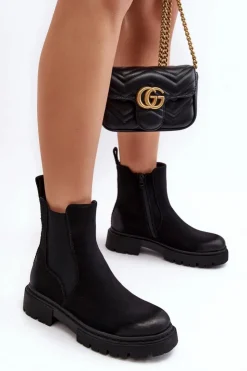 Outlet Boto Damskie Ocieplane Botki Sztyblety Na Suwak Czarne Vesta