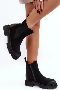 Outlet Boto Damskie Ocieplane Botki Sztyblety Na Suwak Czarne Vesta