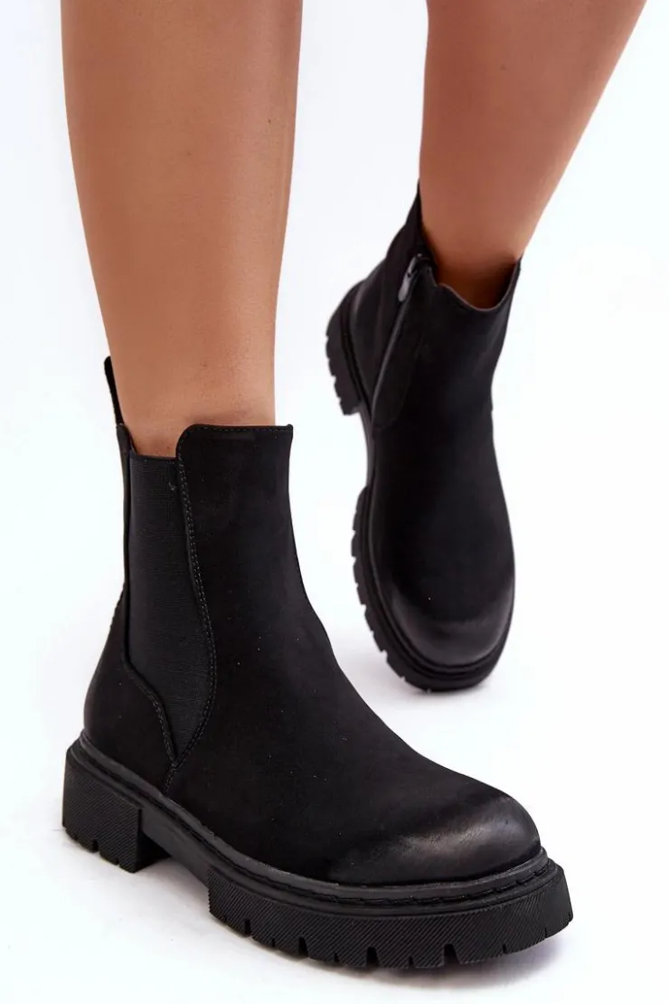 Outlet Boto Damskie Ocieplane Botki Sztyblety Na Suwak Czarne Vesta