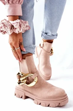 Damskie Damskie buty S.Barski Damskie Ocieplane Botki Sztyblety Beżowe Visione