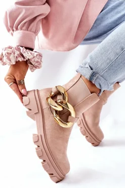 Damskie Damskie buty S.Barski Damskie Ocieplane Botki Sztyblety Beżowe Visione