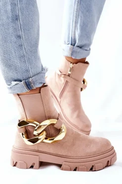 Damskie Damskie buty S.Barski Damskie Ocieplane Botki Sztyblety Beżowe Visione