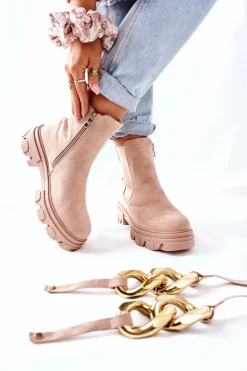 Damskie Damskie buty S.Barski Damskie Ocieplane Botki Sztyblety Beżowe Visione