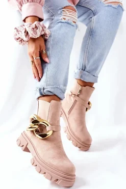 Damskie Damskie buty S.Barski Damskie Ocieplane Botki Sztyblety Beżowe Visione