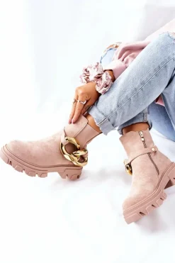 Damskie Damskie buty S.Barski Damskie Ocieplane Botki Sztyblety Beżowe Visione