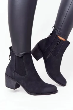 Sale Boto Damskie Ocieplane Botki Sztyblety Na Obcasie Czarne Trinity