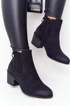 Sale Boto Damskie Ocieplane Botki Sztyblety Na Obcasie Czarne Trinity