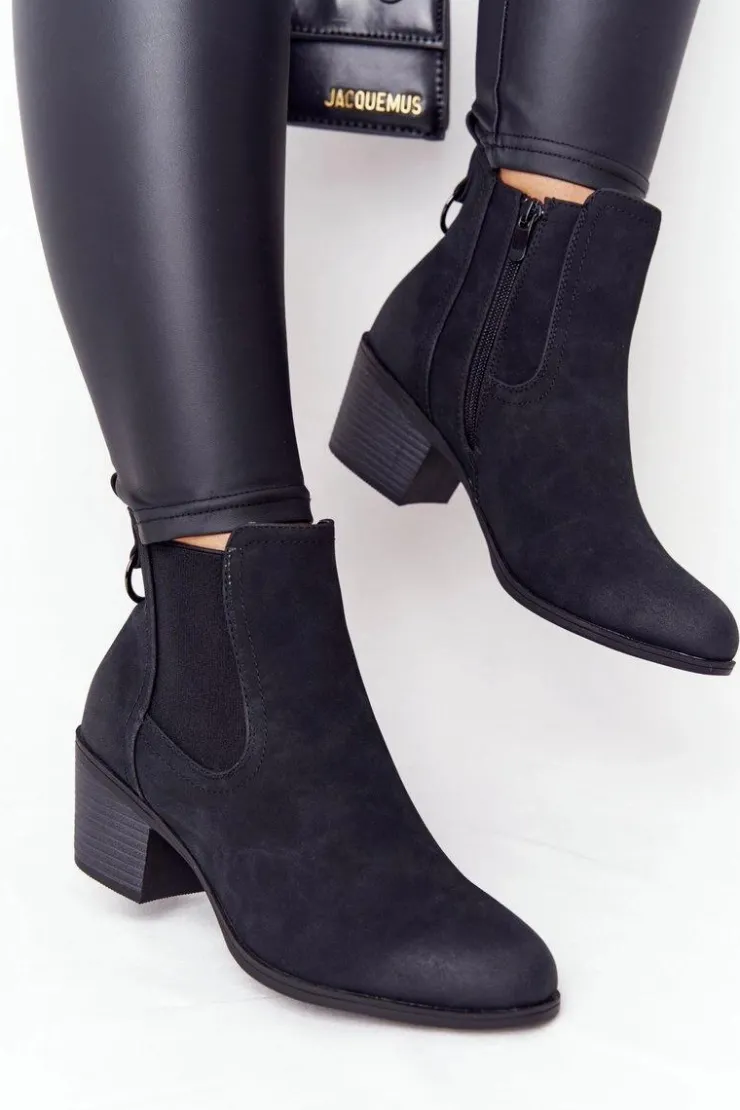 Sale Boto Damskie Ocieplane Botki Sztyblety Na Obcasie Czarne Trinity