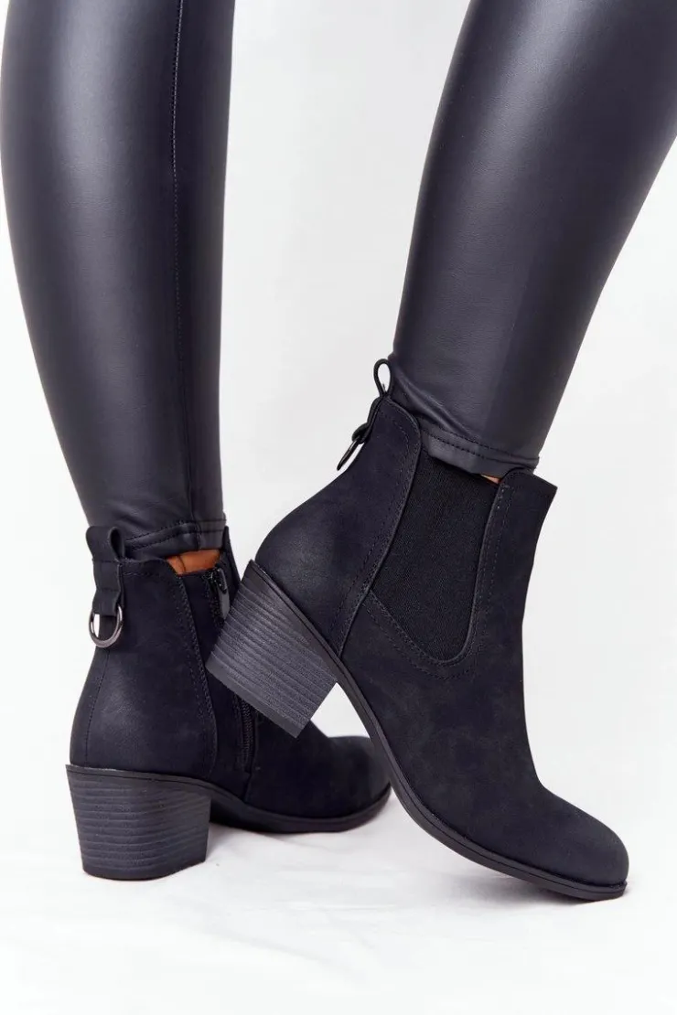 Sale Boto Damskie Ocieplane Botki Sztyblety Na Obcasie Czarne Trinity