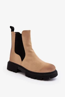 Boto Brązowe I Beżowe Botki|Botki Płaskie*Damskie Ocieplane Botki Sztyblety Na Suwak Beżowe Vesta