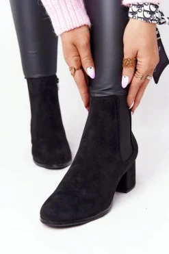 Damskie Boto Damskie Ocieplane Botki Sztyblety Na Słupku Czarne Juliette