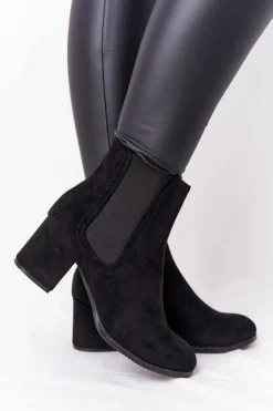 Damskie Boto Damskie Ocieplane Botki Sztyblety Na Słupku Czarne Juliette