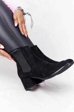 Damskie Boto Damskie Ocieplane Botki Sztyblety Na Słupku Czarne Juliette