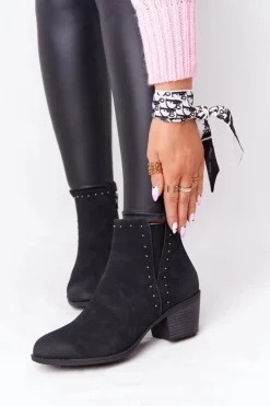 Boto Botki Na Słupku|Czarne Botki*Damskie Ocieplane Botki Sztyblety Na Słupku Czarne Morgan