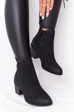 Boto Botki Na Słupku|Czarne Botki*Damskie Ocieplane Botki Sztyblety Na Słupku Czarne Morgan