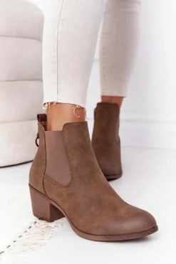 Damskie Boto Damskie Ocieplane Botki Sztyblety Na Obcasie Khaki Trinity